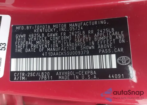 2025 Toyota Camry Xse from USA, damaged, VIN 4T1DAACK5SU009379
